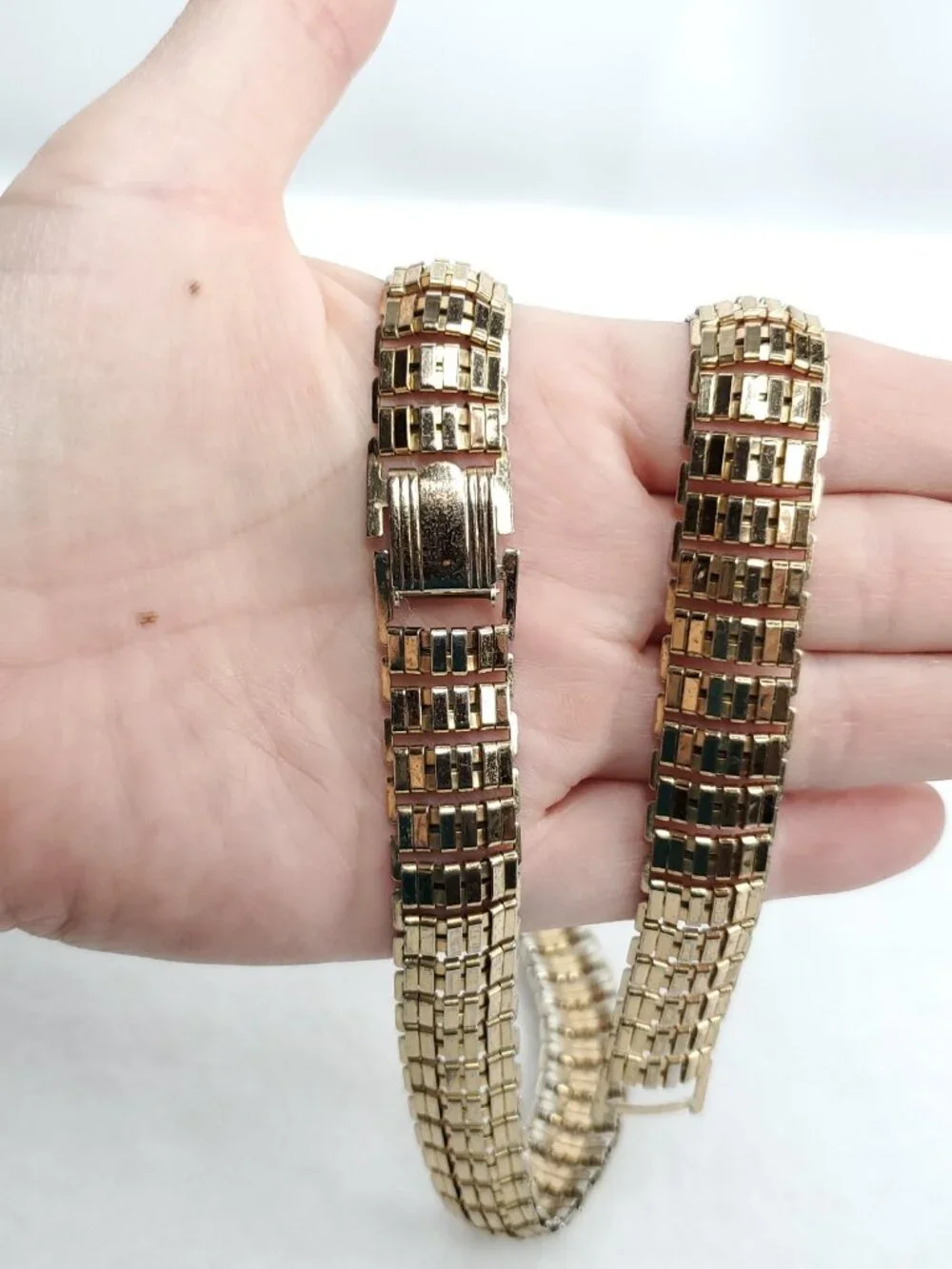 Vintage Coro Necklace Bracelet Set Gold Tone Link Flexible 15.5